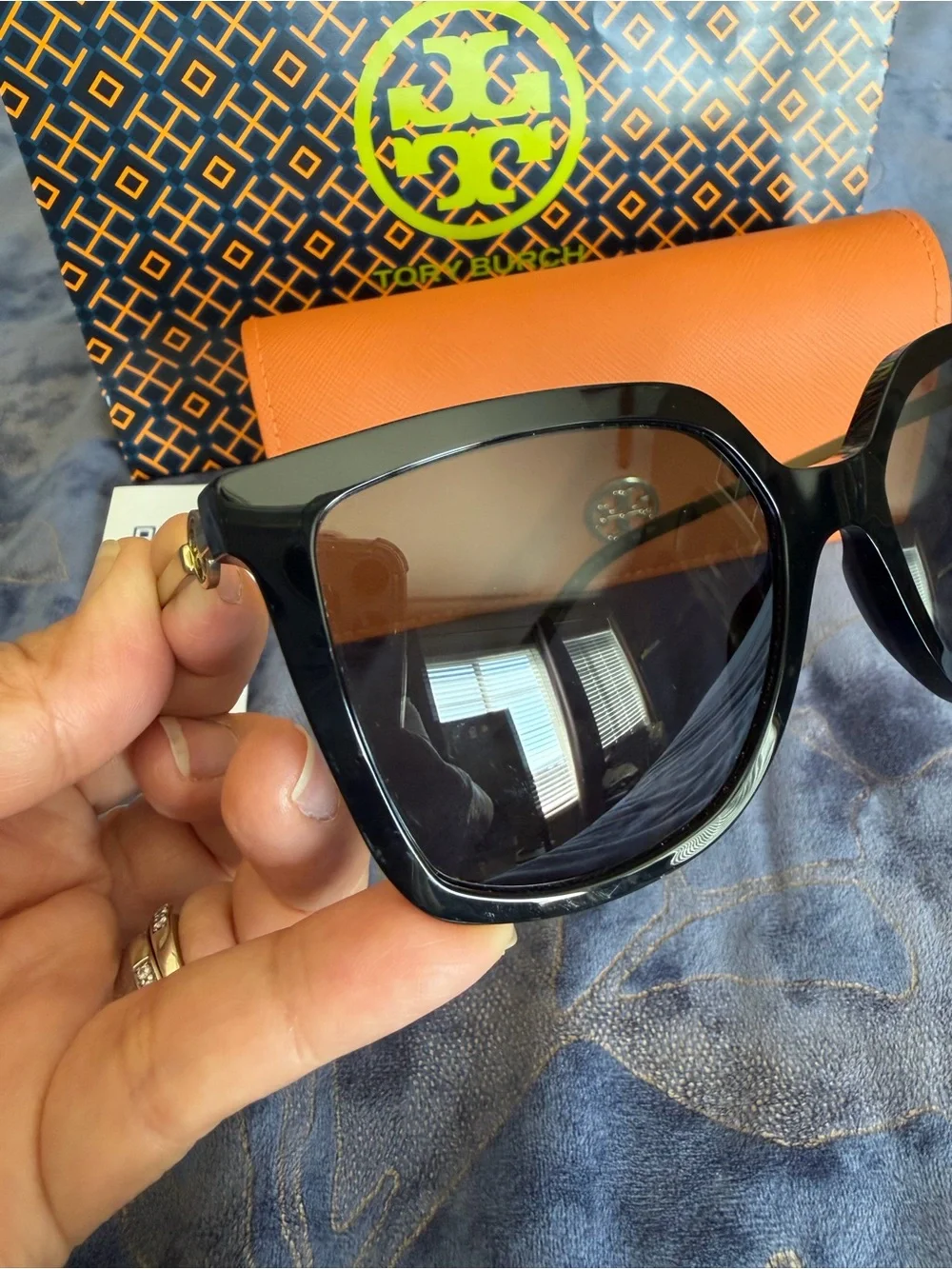 Tory Burch Black Sunglasses with Orange Case and Branded Bag
